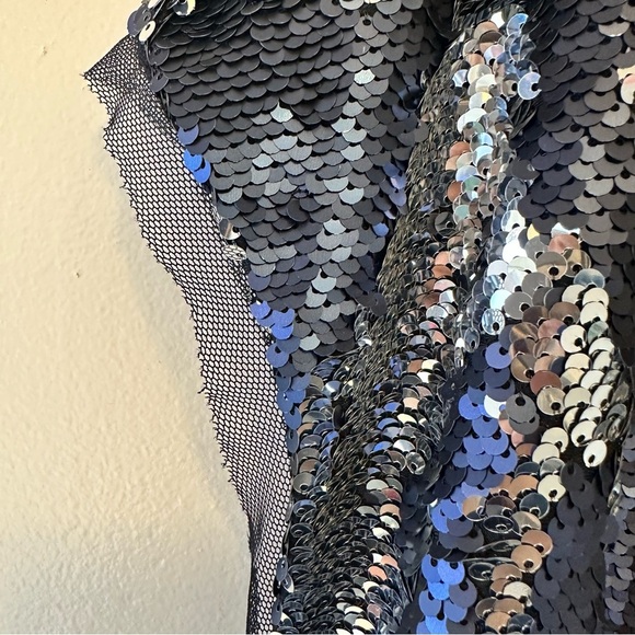 Rebel Plus Size Sequin V-Neck Top - Blue and Silver - Picture 4 of 9